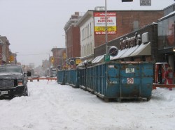 The dumpsters await the carnage