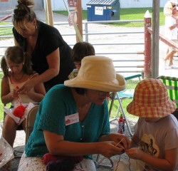 Kids learning to knit