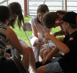 Kids learning to knit