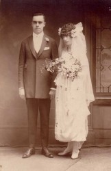 Photo postcard of a bride and groom