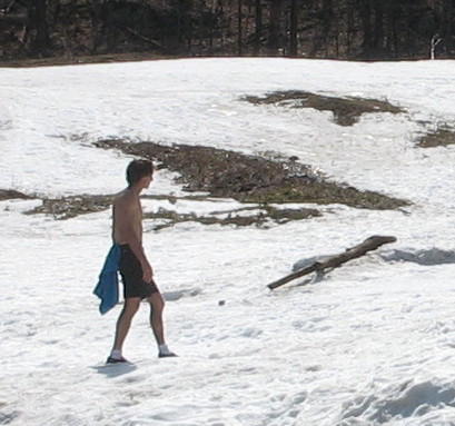Shirtless on the ski hill